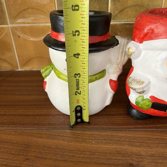 Santa Claus and Snowman Ceramic Candle Holders Christmas - Picture 7 of 9